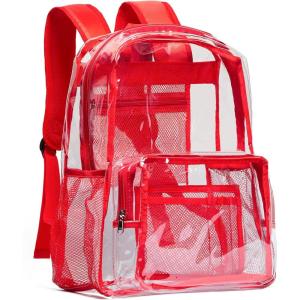 Vorspack Clear Backpack – Heavy Duty PVC Transparent See Through Backpack for College & Workplace(Red)