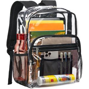 Vorspack Clear Backpack Heavy Duty – Clear Bookbag Large See Through Backpack Plastic Transparent Backpacks for College Work Travel – Black(Black)