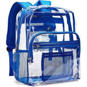 Vorspack Clear Backpack Heavy Duty – Clear Bookbag Large See Through Backpack Plastic Transparent Backpacks for College Work Travel – Black(Blue)