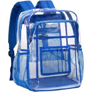 Vorspack Clear Backpack Heavy Duty – Extra Large Clear Book Bag with Multi-pockets See Through Backpack for College Workplace Travel – Black(Blue)