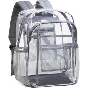 Vorspack Clear Backpack Heavy Duty – Extra Large Clear Book Bag with Multi-pockets See Through Backpack for College Workplace Travel – Black(Grey)