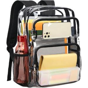 Vorspack Clear Backpack Heavy Duty – Large Clear Bookbag Transparent Backpacks See Through Backpack for College Work Travel Festival – Black(Black)