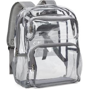 Vorspack Clear Backpack Heavy Duty – Large Clear Bookbag Transparent Backpacks See Through Backpack for College Work Travel Festival – Black(Grey)