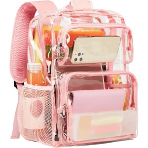 Vorspack Clear Backpack Heavy Duty – Large Clear Bookbag Transparent Backpacks See Through Backpack for College Work Travel Festival – Black(Pink)