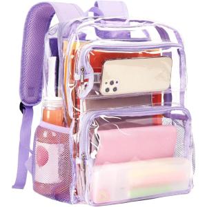 Vorspack Clear Backpack Heavy Duty – Large Clear Bookbag Transparent Backpacks See Through Backpack for College Work Travel Festival – Black(Purple)