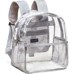 Vorspack Clear Backpack Stadium Approved – Clear Mini Backpack 12x12x6 for Women Stadium Backpack for Concert Work Sport Games Festival – Grey