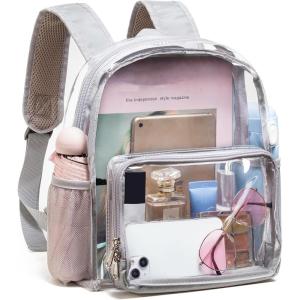 Vorspack Clear Mini Backpack – Stadium Approved 12x12x6 Small, Stadium Backpack for Women with 2 Water Holders Heavy Duty for Concert Work Sport Games Festival Venues – Black(Grey)