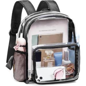 Vorspack Clear Mini Backpack – Stadium Approved 12x12x6 Small, Stadium Backpack for Women with 2 Water Holders Heavy Duty for Concert Work Sport Games Festival Venues – Black(Black)