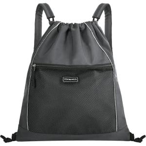 Vorspack Drawstring Backpack – Drawstring Bag with Mesh Pocket String Backpack with Reflective Strips Sackpack Cinch Bag for Sport Gym Travel – Grey
