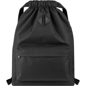 Vorspack Drawstring Backpack Water Resistant String Bag Sports Gym Sack with Side Pocket for Men Women(01-black)