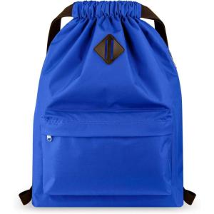 Vorspack Drawstring Backpack Water Resistant String Bag Sports Gym Sack with Side Pocket for Men Women(Blue)