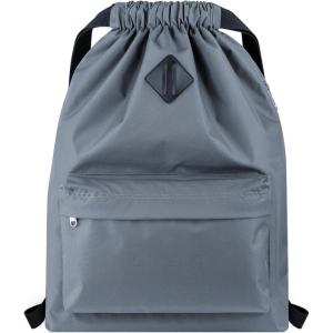 Vorspack Drawstring Backpack Water Resistant String Bag Sports Gym Sack with Side Pocket for Men Women(Grey)