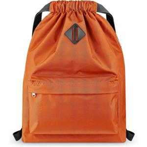 Vorspack Drawstring Backpack Water Resistant String Bag Sports Gym Sack with Side Pocket for Men Women(Orange)