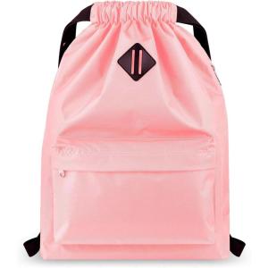 Vorspack Drawstring Backpack Water Resistant String Bag Sports Gym Sack with Side Pocket for Men Women(Pink)
