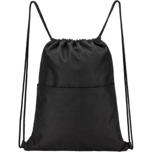 Vorspack Drawstring Backpack Water Resistant String Bag Sports Sackpack Gym Sack with Side Pocket for Men Women(Black)
