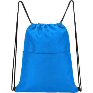 Vorspack Drawstring Backpack Water Resistant String Bag Sports Sackpack Gym Sack with Side Pocket for Men Women(Blue)