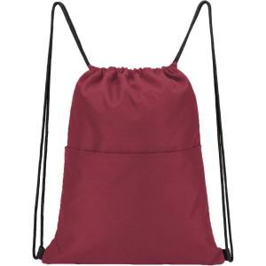 Vorspack Drawstring Backpack Water Resistant String Bag Sports Sackpack Gym Sack with Side Pocket for Men Women(Maroon)