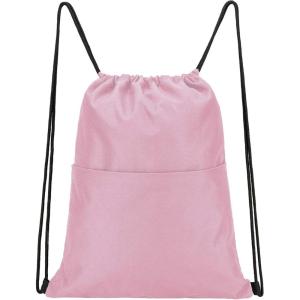 Vorspack Drawstring Backpack Water Resistant String Bag Sports Sackpack Gym Sack with Side Pocket for Men Women(Pink)