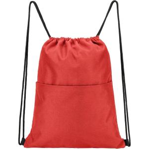 Vorspack Drawstring Backpack Water Resistant String Bag Sports Sackpack Gym Sack with Side Pocket for Men Women(Red)