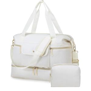 Vorspack Duffle Bag for Travel – Gym Bag for Women Men Duffel Bag with Shoe Pocket Travel Bag with Toiletry Bag Weekender Bag for Sports Gym Travel Yoga – Beige, Large