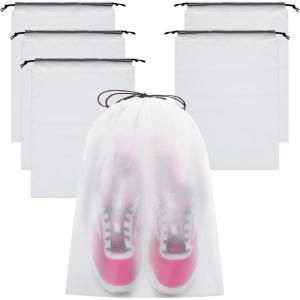 Vorspack Shoe Bags for Travel – 6 Pcs Extra Large Transparent Drawstring Backpack Travel Shoe Bag Clear Drawstring Bag Large Shoe Organizer with Rope Travel Essentials for Men Women(Large)