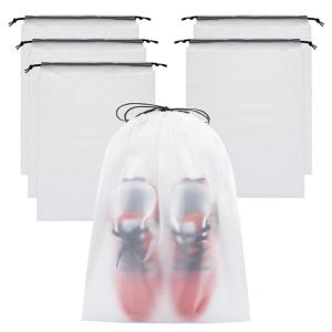 Vorspack Shoe Bags for Travel – 6 Pcs Extra Large Transparent Drawstring Backpack Travel Shoe Bag Clear Drawstring Bag Large Shoe Organizer with Rope Travel Essentials for Men Women(X-Large)