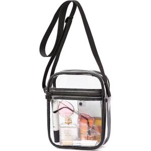 Vorspack Stadium Approved PVC Purse – Clear Crossbody Bag with Front Pocket for Concerts, Sports, Festivals(Black)