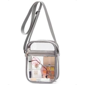 Vorspack Stadium Approved PVC Purse – Clear Crossbody Bag with Front Pocket for Concerts, Sports, Festivals(Grey)