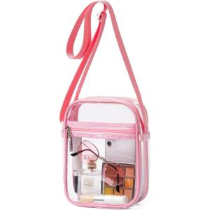 Vorspack Stadium Approved PVC Purse – Clear Crossbody Bag with Front Pocket for Concerts, Sports, Festivals(Pink)