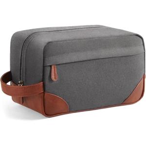 Vorspack Travel Toiletry Bag – Hanging Toiletry Bag for Men Water Resistant Canvas Shaving Bag with Large Capacity for Travel – Black(Light Grey)