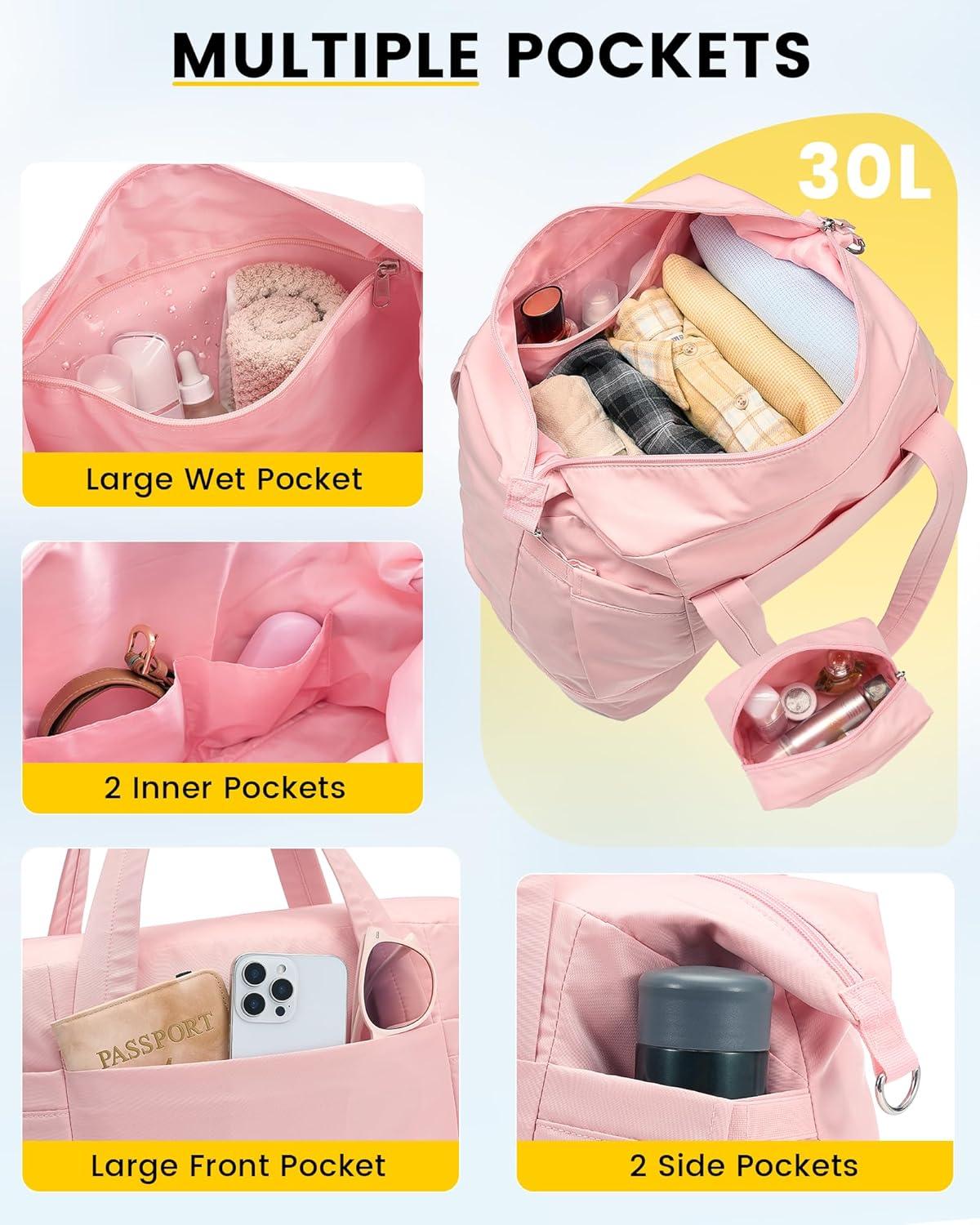 imageVorspack Duffle Bag for Travel 30L Gym Bag for Women Men Personal Item Travel Bag with Shoe Pocket Toiletry Bag Lightweight Carry On Bag for Weekender Overnight Sports BlackPink