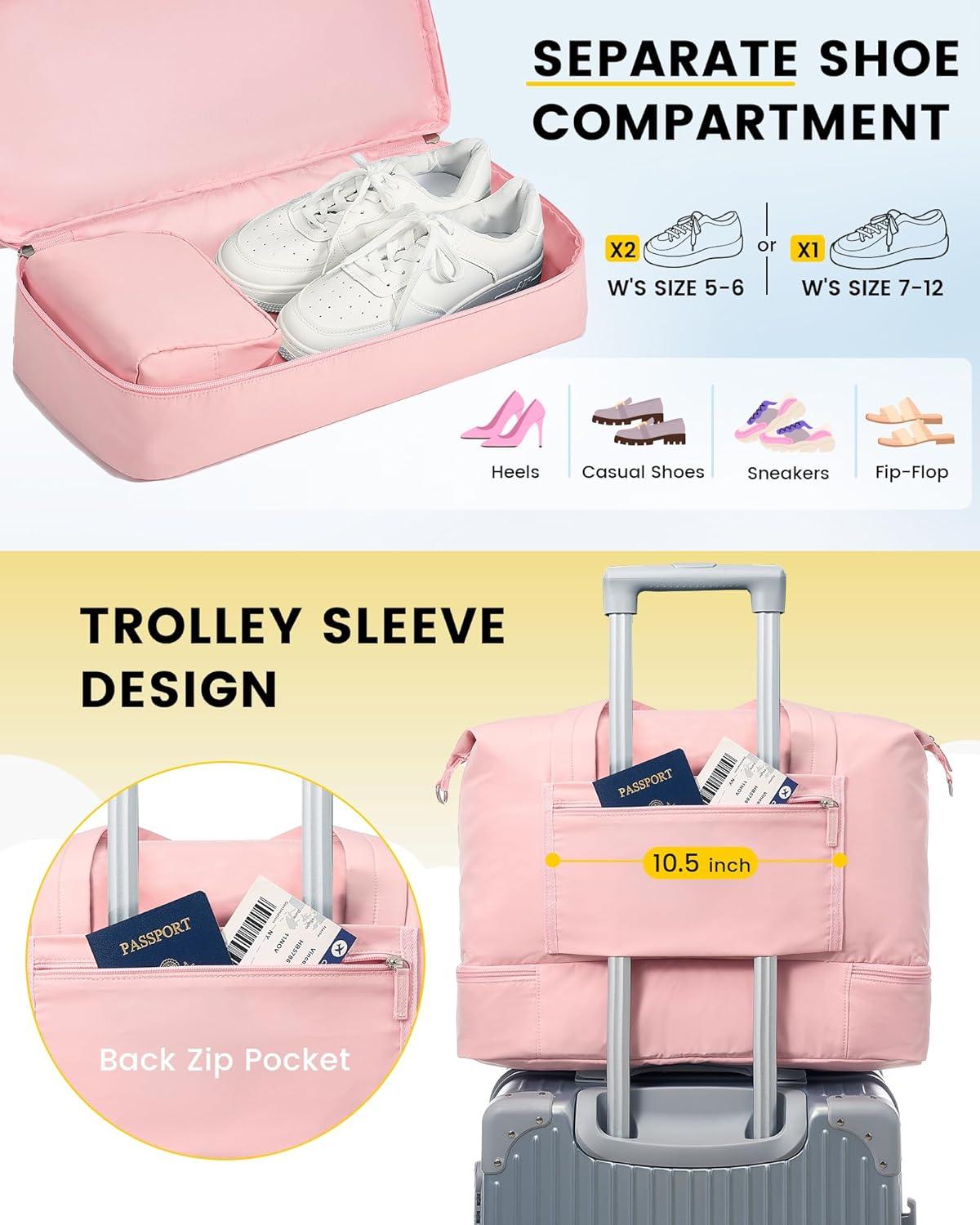 imageVorspack Duffle Bag for Travel 30L Gym Bag for Women Men Personal Item Travel Bag with Shoe Pocket Toiletry Bag Lightweight Carry On Bag for Weekender Overnight Sports BlackPink