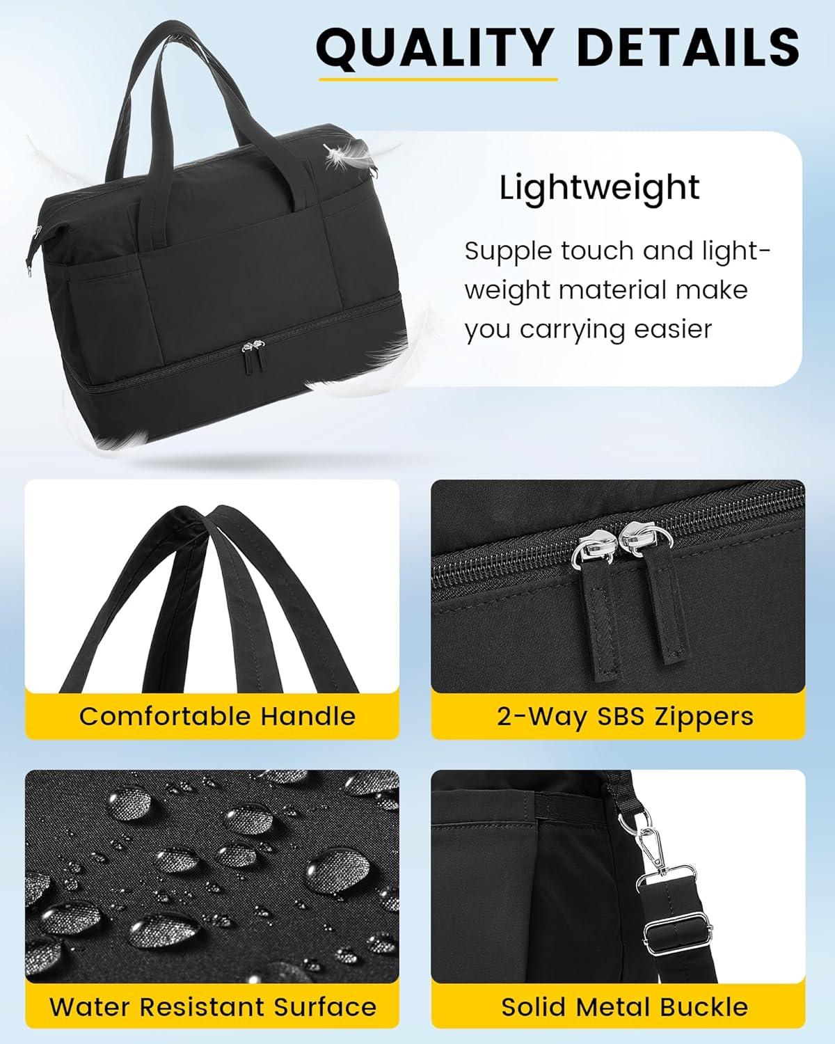 imageVorspack Duffle Bag for Travel 30L Gym Bag for Women Men Personal Item Travel Bag with Shoe Pocket Toiletry Bag Lightweight Carry On Bag for Weekender Overnight Sports BlackBlack