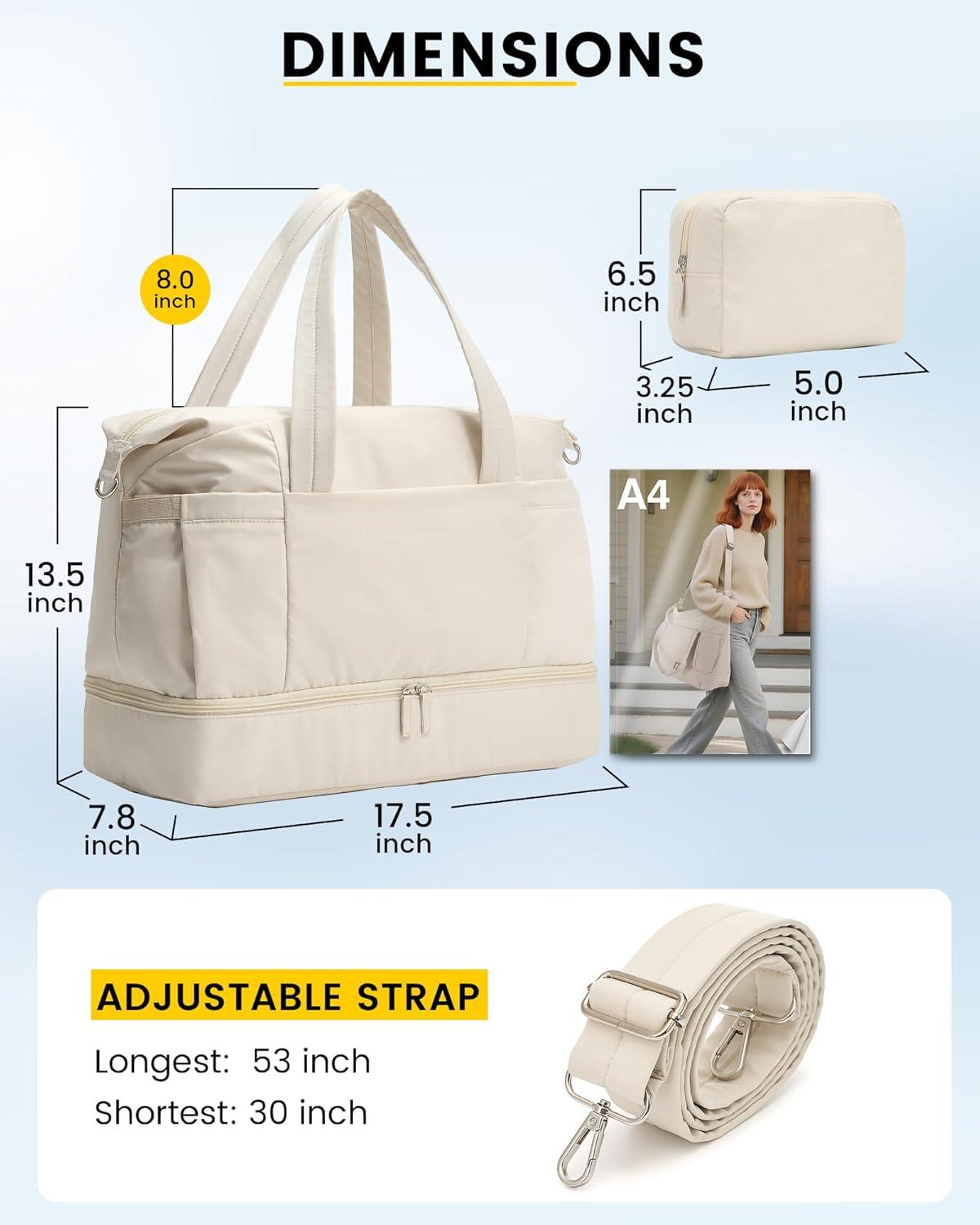 imageVorspack Duffle Bag for Travel 30L Gym Bag for Women Men Personal Item Travel Bag with Shoe Pocket Toiletry Bag Lightweight Carry On Bag for Weekender Overnight Sports BlackBeige