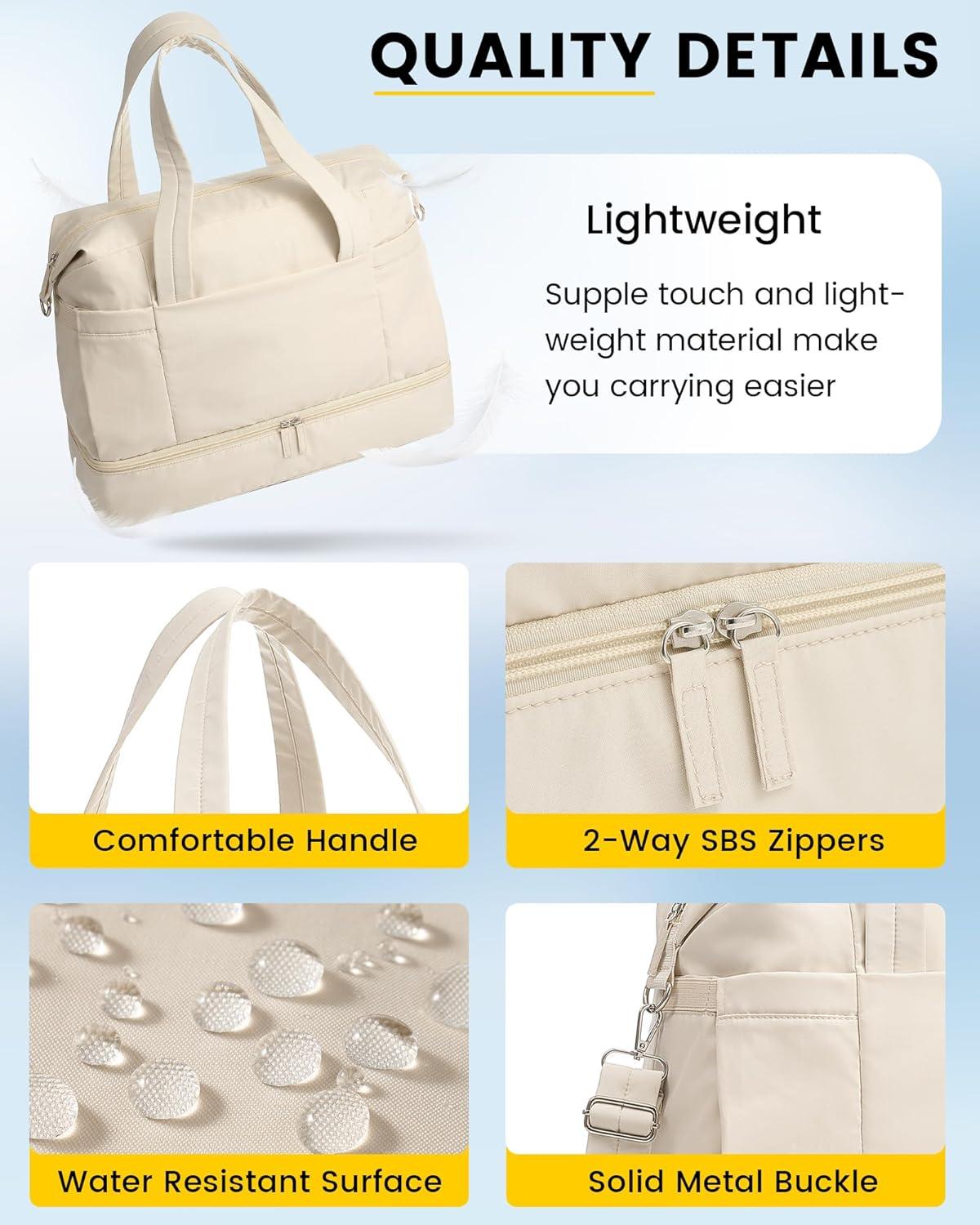 imageVorspack Duffle Bag for Travel 30L Gym Bag for Women Men Personal Item Travel Bag with Shoe Pocket Toiletry Bag Lightweight Carry On Bag for Weekender Overnight Sports BlackBeige