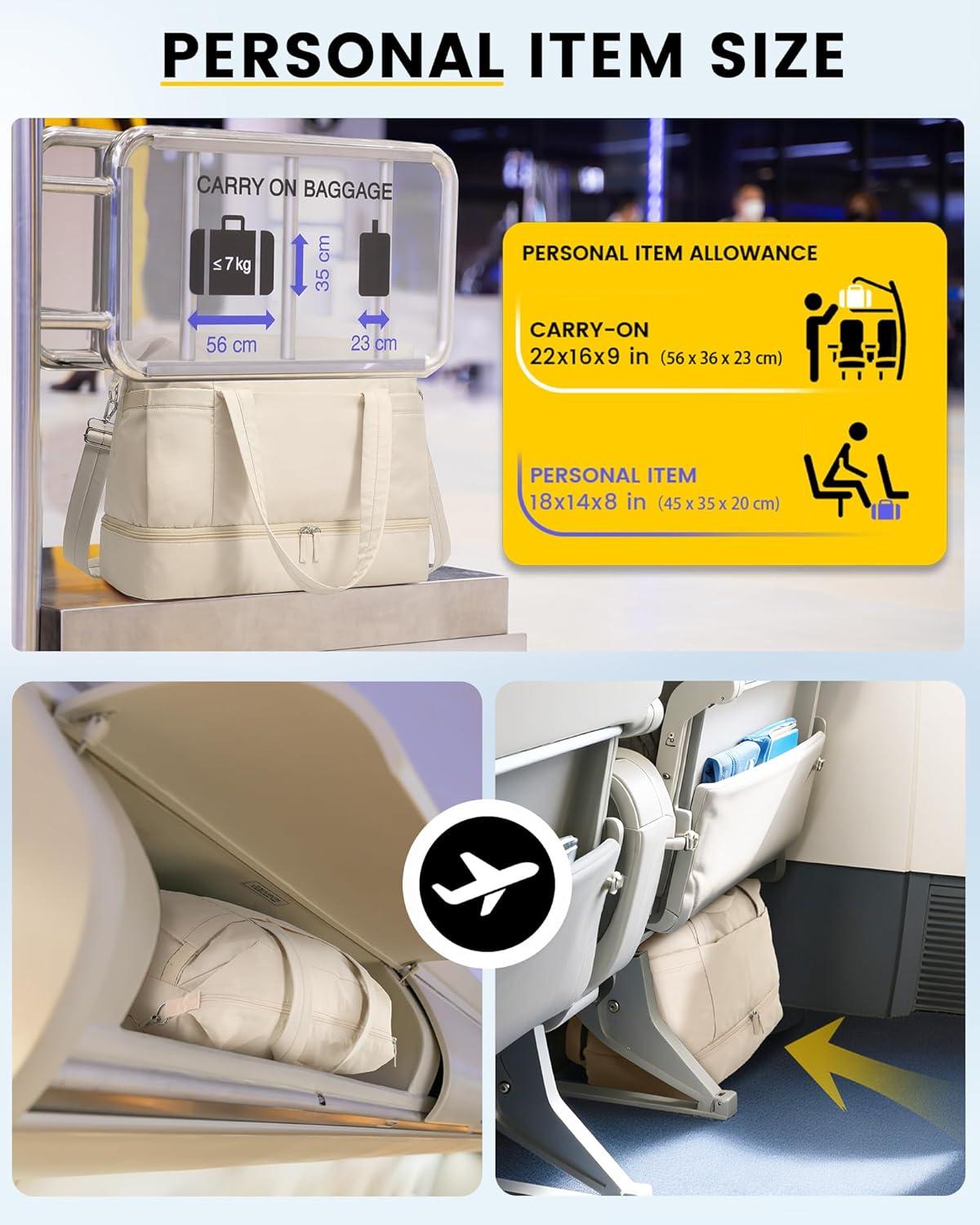 imageVorspack Duffle Bag for Travel 30L Gym Bag for Women Men Personal Item Travel Bag with Shoe Pocket Toiletry Bag Lightweight Carry On Bag for Weekender Overnight Sports BlackBeige