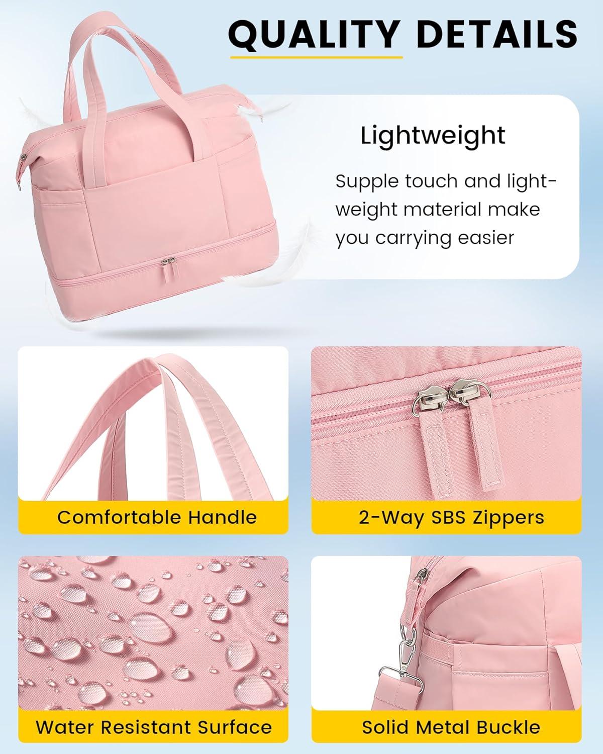 imageVorspack Duffle Bag for Travel 30L Gym Bag for Women Men Personal Item Travel Bag with Shoe Pocket Toiletry Bag Lightweight Carry On Bag for Weekender Overnight Sports BlackPink