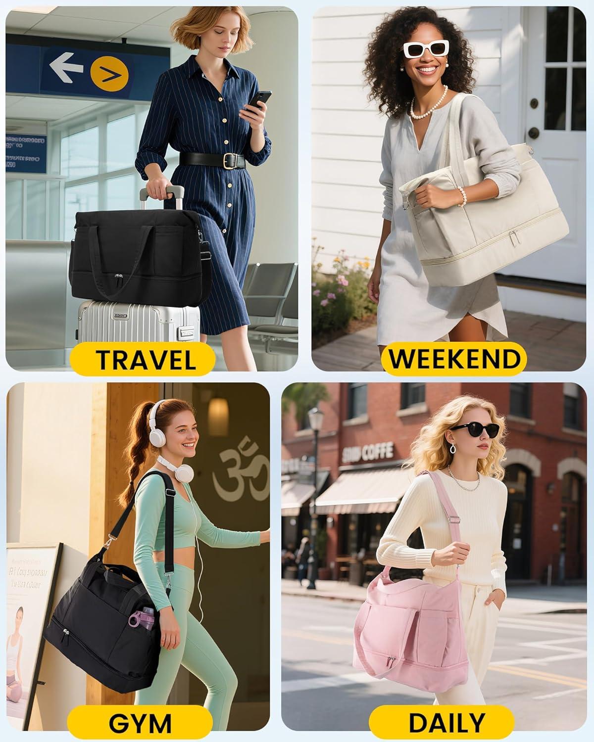 imageVorspack Duffle Bag for Travel 30L Gym Bag for Women Men Personal Item Travel Bag with Shoe Pocket Toiletry Bag Lightweight Carry On Bag for Weekender Overnight Sports BlackBlack