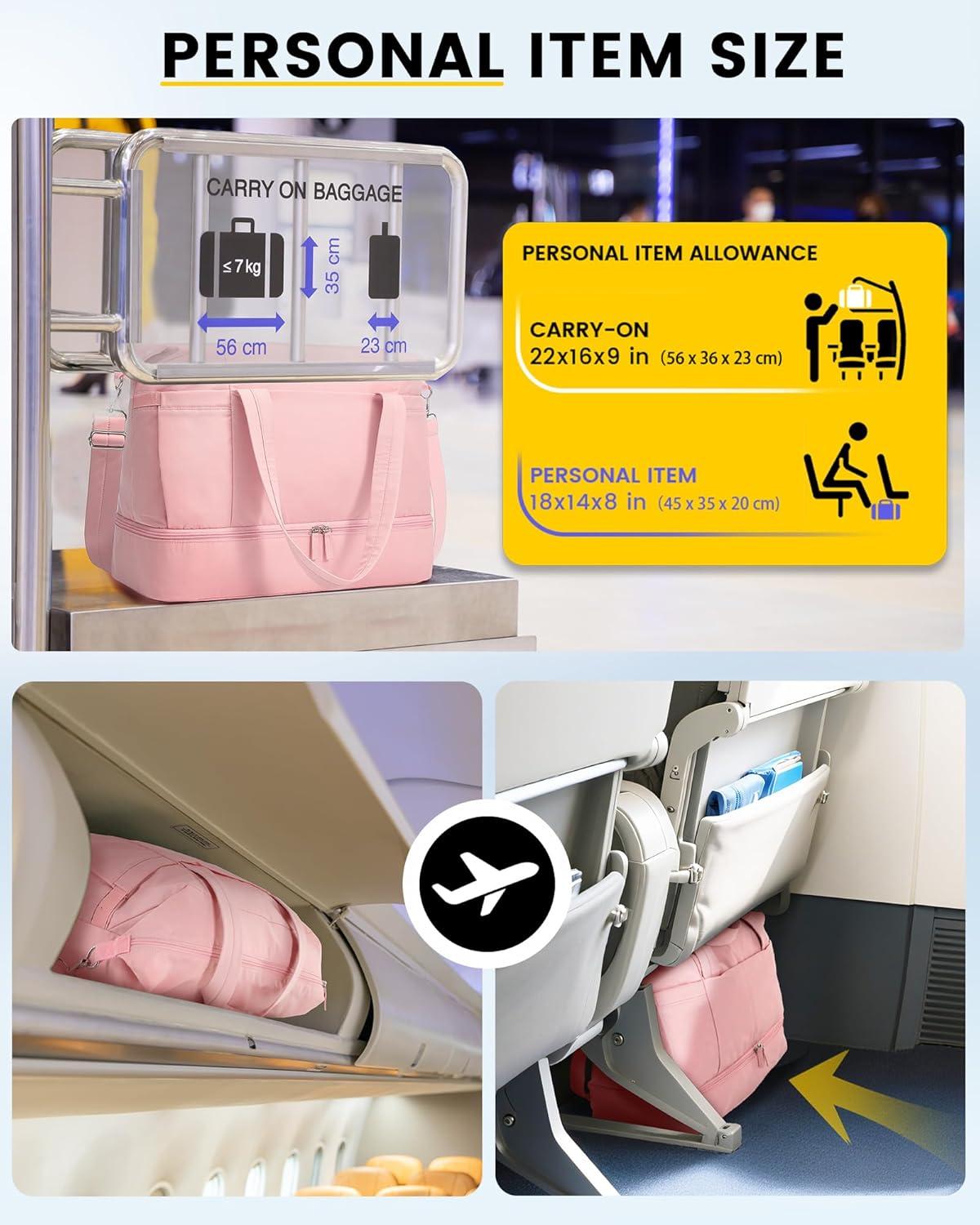 imageVorspack Duffle Bag for Travel 30L Gym Bag for Women Men Personal Item Travel Bag with Shoe Pocket Toiletry Bag Lightweight Carry On Bag for Weekender Overnight Sports BlackPink