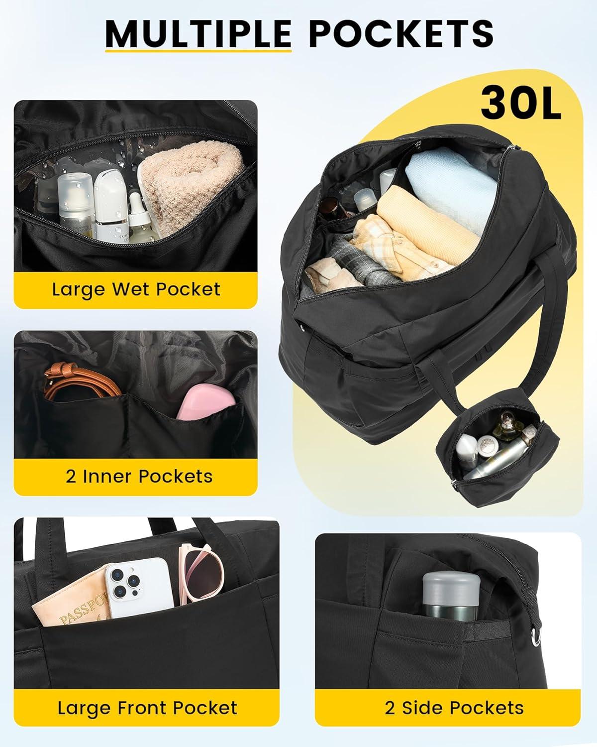 imageVorspack Duffle Bag for Travel 30L Gym Bag for Women Men Personal Item Travel Bag with Shoe Pocket Toiletry Bag Lightweight Carry On Bag for Weekender Overnight Sports BlackBlack