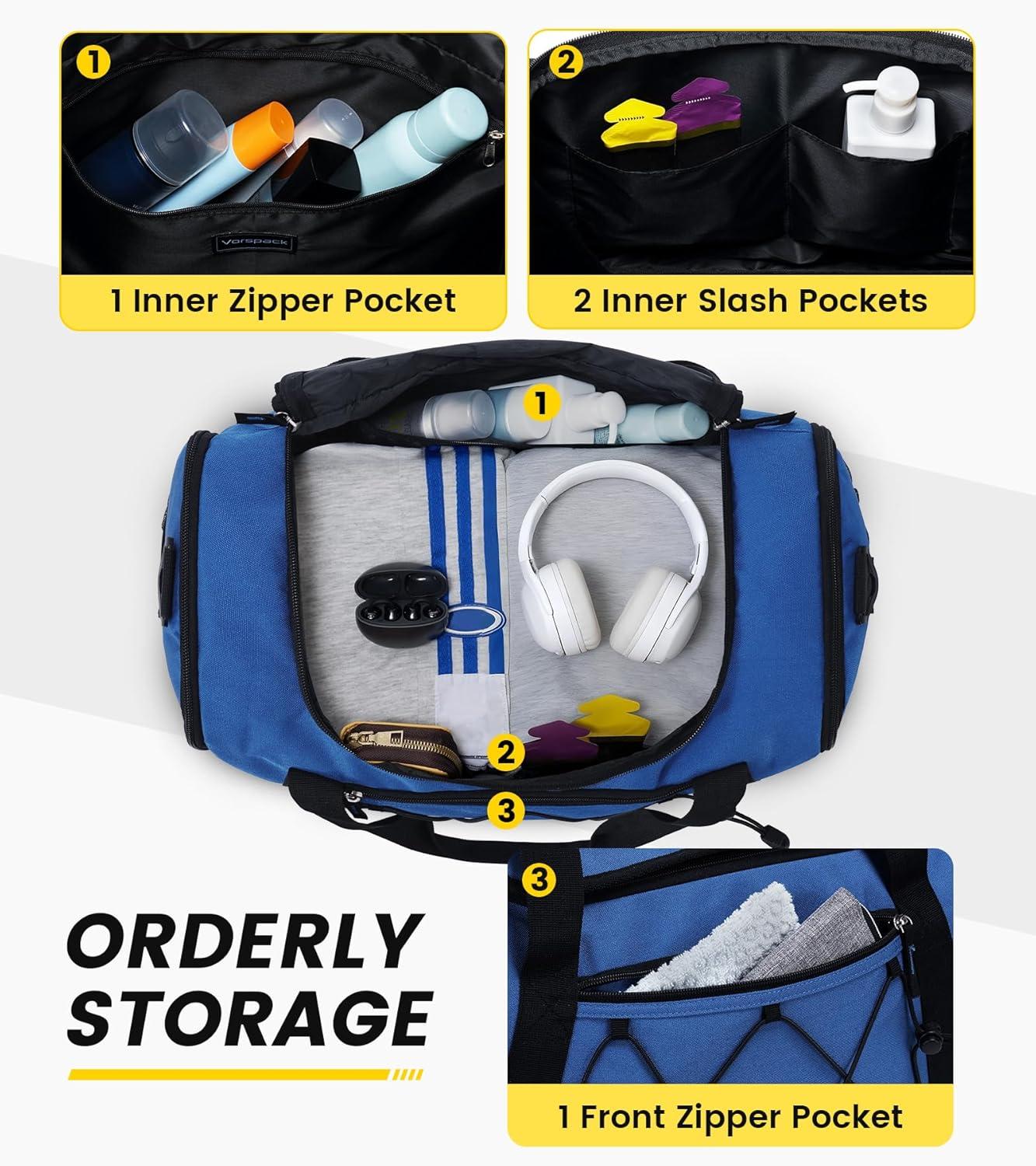 imageVorspack Gym Bag for Men 18 Inches Duffle Bag for Travel Duffel Bag with Shoe Compartment Lightweight Travel Bag for Gym Sports Overnight Weekender BlackBlue