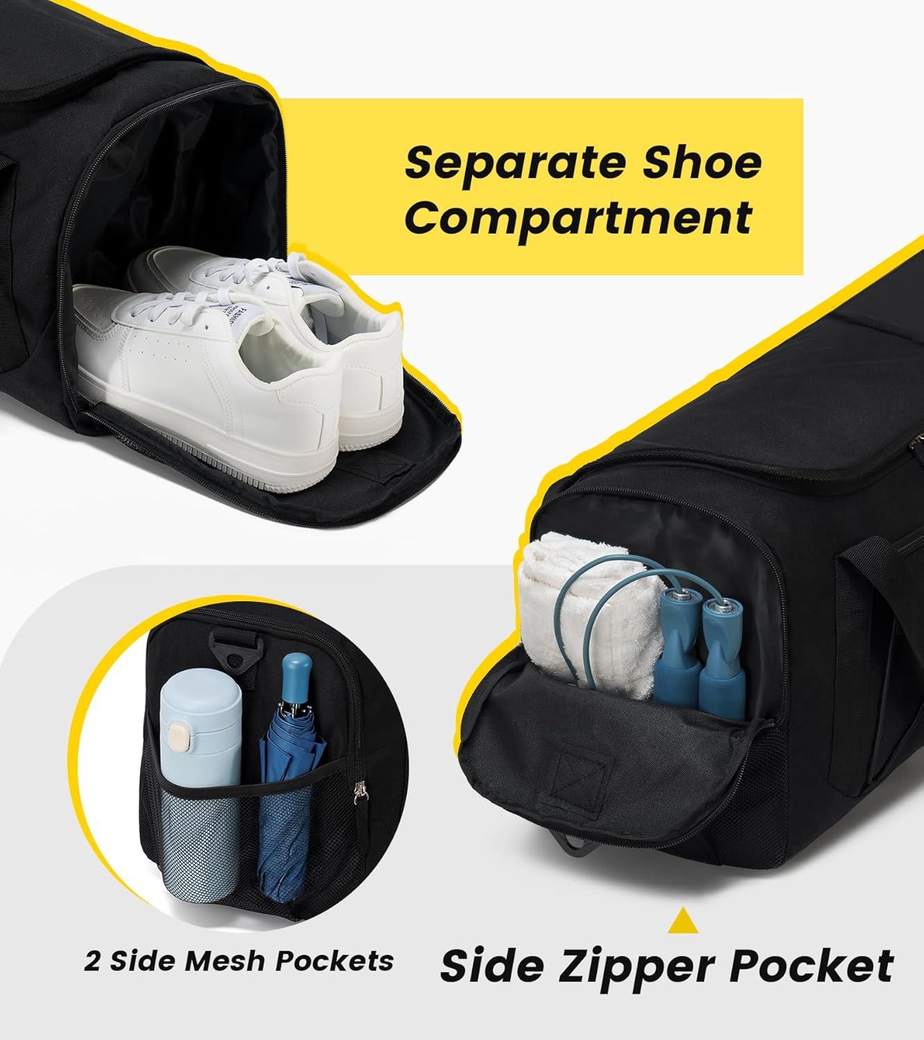 imageVorspack Gym Bag for Men 18 Inches Duffle Bag for Travel Duffel Bag with Shoe Compartment Lightweight Travel Bag for Gym Sports Overnight Weekender BlackBlack