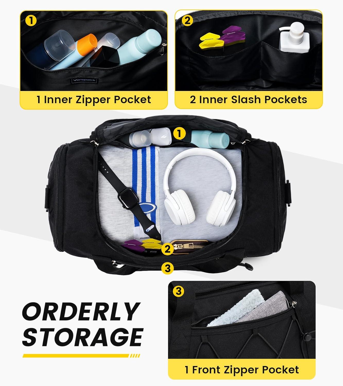 imageVorspack Gym Bag for Men 18 Inches Duffle Bag for Travel Duffel Bag with Shoe Compartment Lightweight Travel Bag for Gym Sports Overnight Weekender BlackBlack