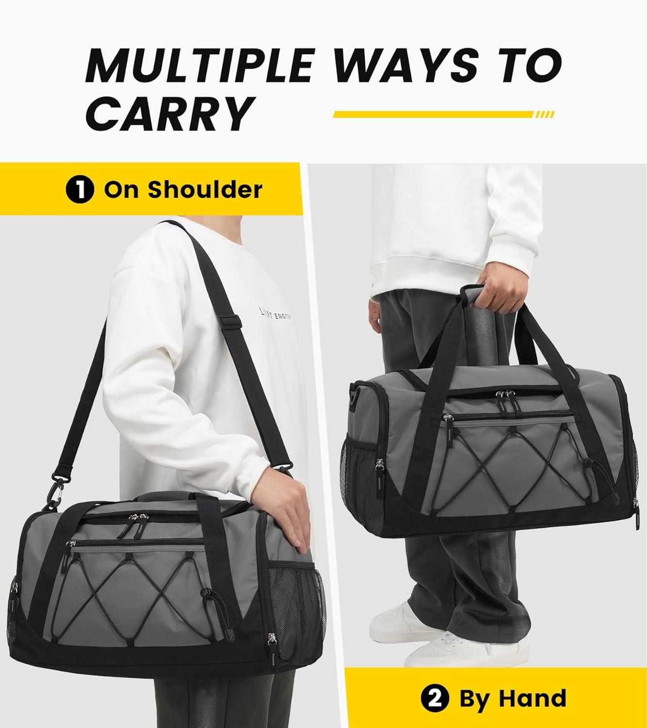 imageVorspack Gym Bag for Men 18 Inches Duffle Bag for Travel Duffel Bag with Shoe Compartment Lightweight Travel Bag for Gym Sports Overnight Weekender BlackGrey