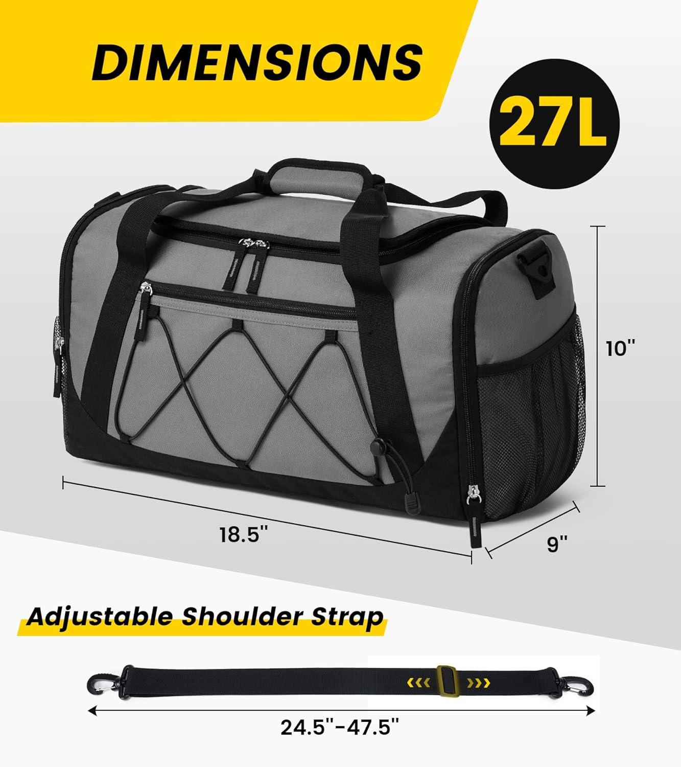 imageVorspack Gym Bag for Men 18 Inches Duffle Bag for Travel Duffel Bag with Shoe Compartment Lightweight Travel Bag for Gym Sports Overnight Weekender BlackGrey