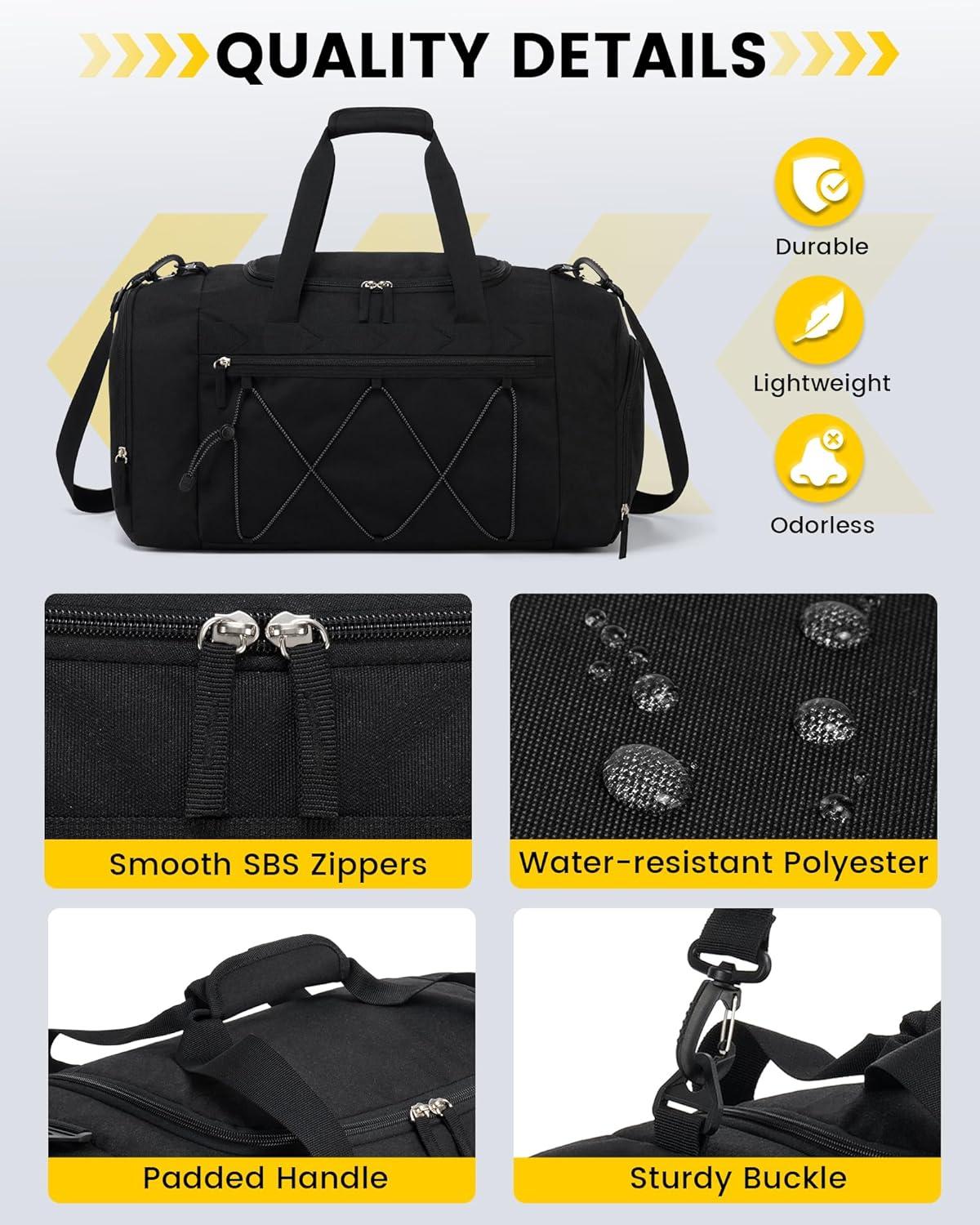 imageVorspack Gym Bag for Men 21 Inches Duffle Bag for Travel Waterresistant Travel Bag with Shoe Compartment Wet Pocket Duffel Bag for Gym Sports Travel Weekender Overnight BlackBlack