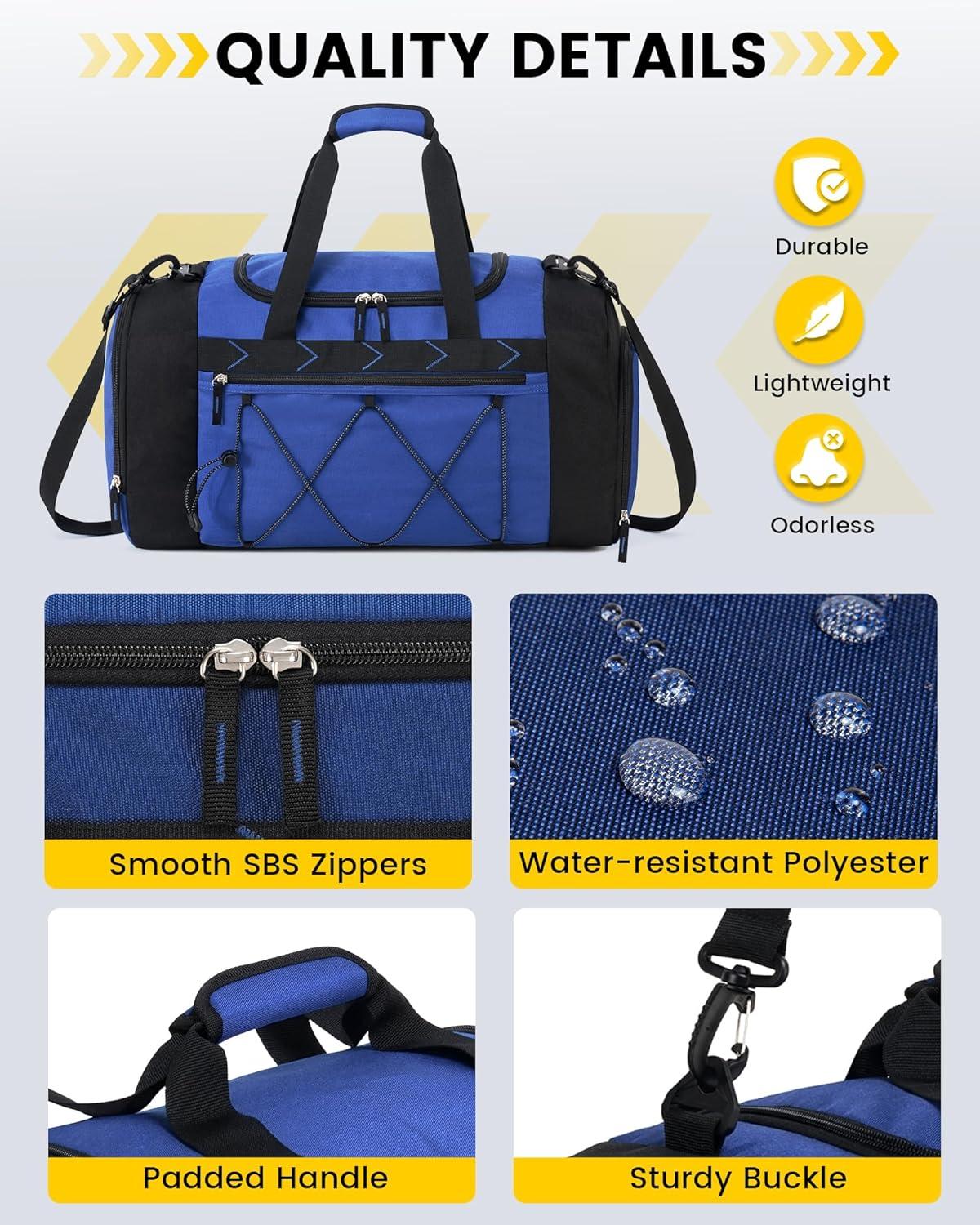 imageVorspack Gym Bag for Men 21 Inches Duffle Bag for Travel Waterresistant Travel Bag with Shoe Compartment Wet Pocket Duffel Bag for Gym Sports Travel Weekender Overnight BlackBlue