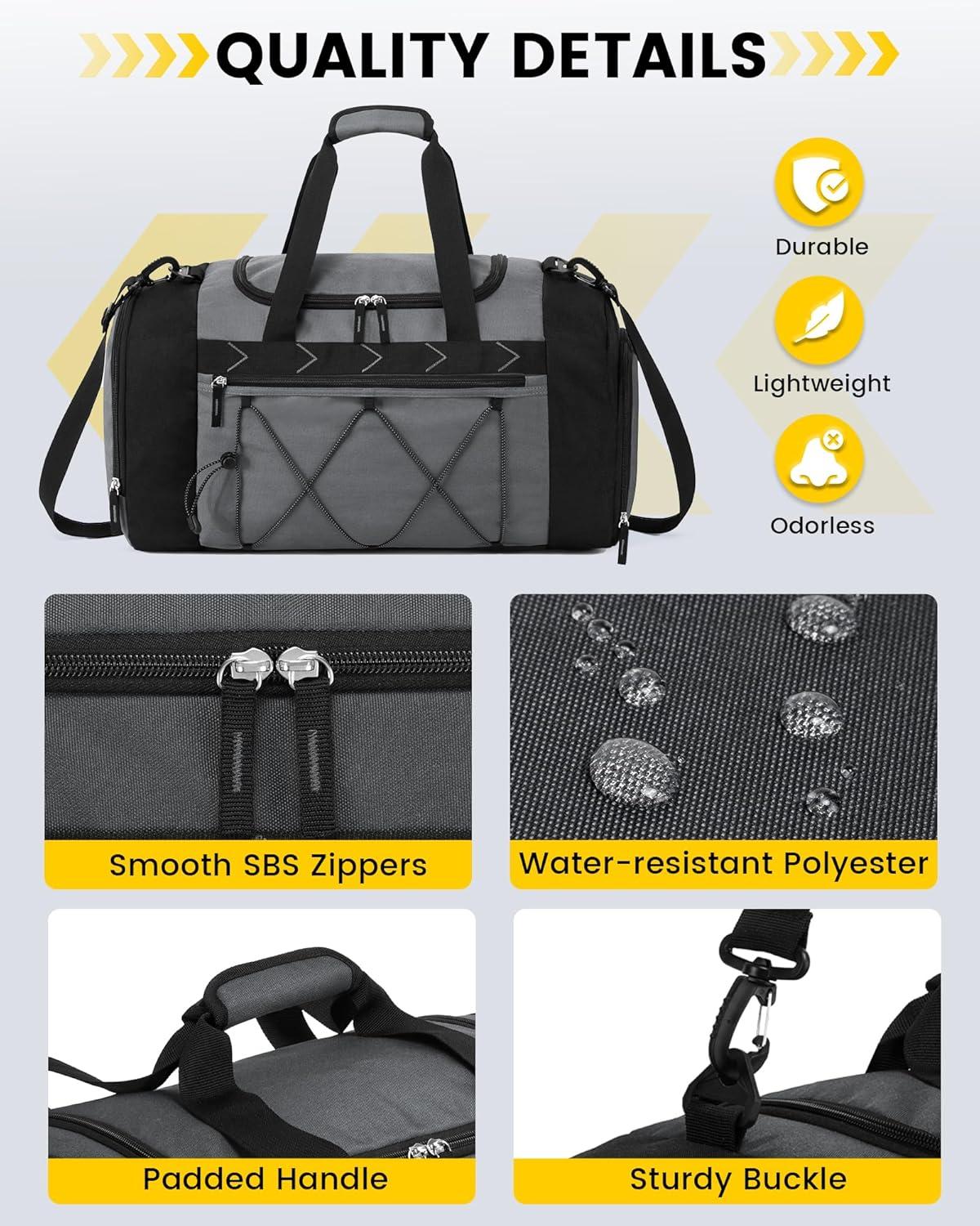 imageVorspack Gym Bag for Men 21 Inches Duffle Bag for Travel Waterresistant Travel Bag with Shoe Compartment Wet Pocket Duffel Bag for Gym Sports Travel Weekender Overnight BlackGrey