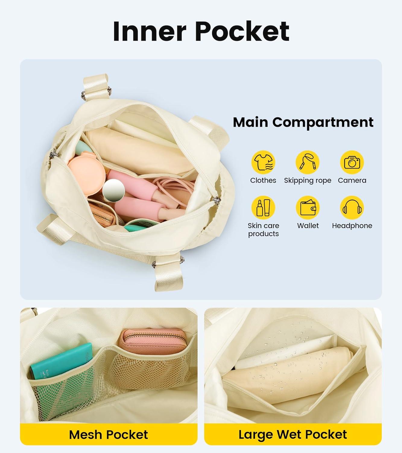 imageVorspack Mini Gym Bag for Women Small Duffle Bag Lightweight Duffel Bag with Wet Pocket Cute Sports Bag for Gym Dance Yoga BlackBeige