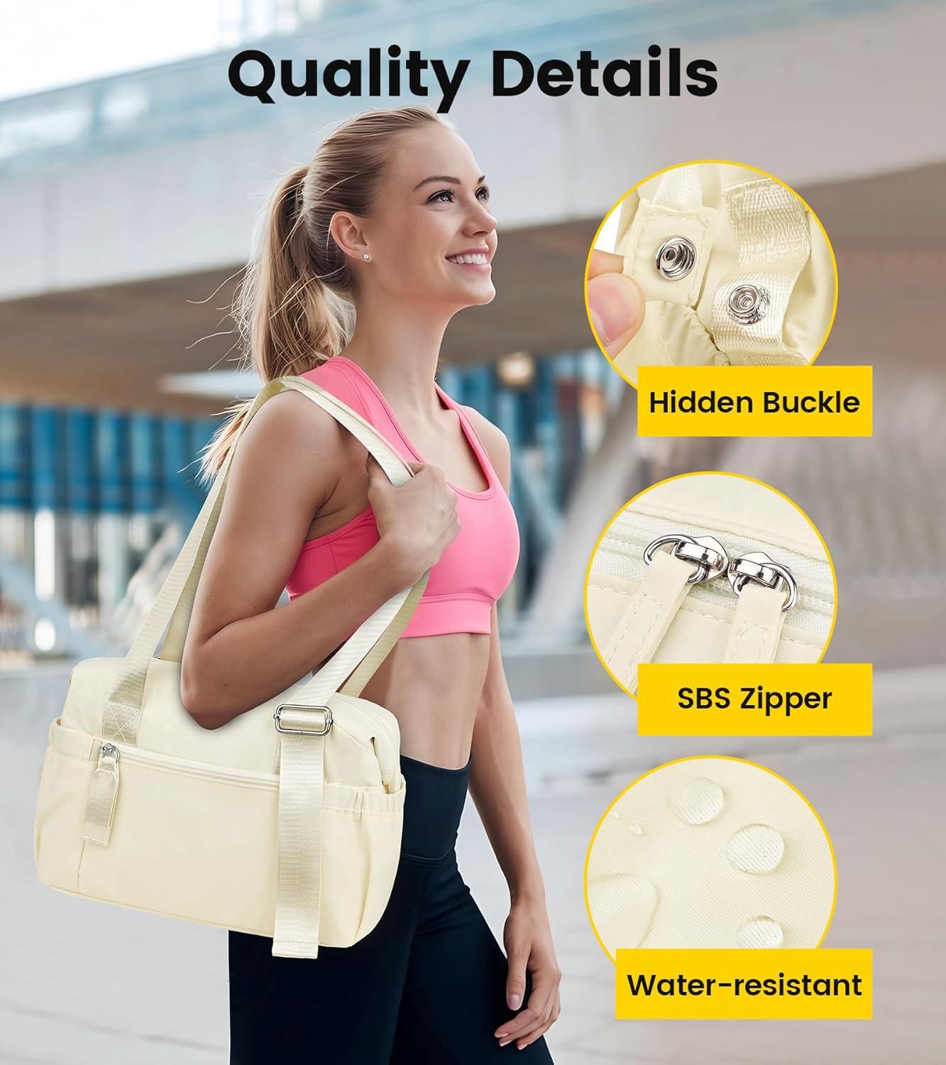 imageVorspack Mini Gym Bag for Women Small Duffle Bag Lightweight Duffel Bag with Wet Pocket Cute Sports Bag for Gym Dance Yoga BlackBeige